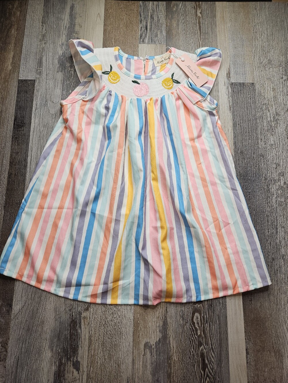 Marie Nicole NEW Smocked Dress Striped Citrus Medium 3 Years